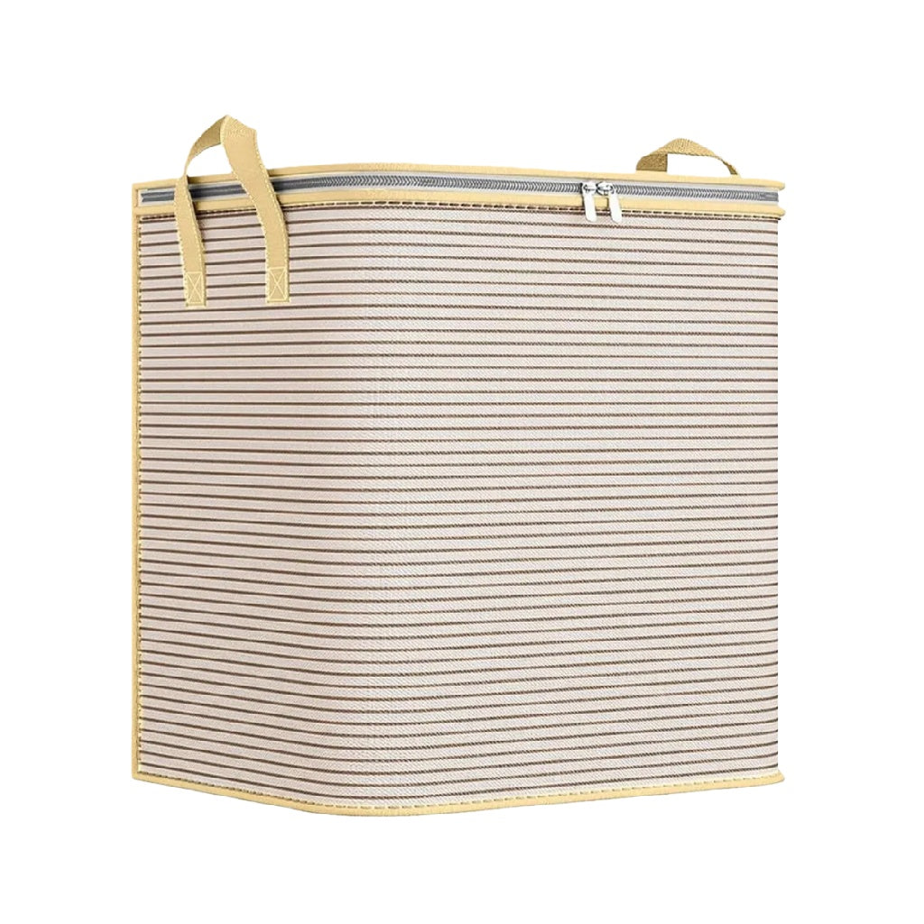 Caja de Almacenamiento de Tela a Rayas con Cremallera y Asas